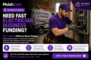 Electrician working on electrical panel representing fast funding solutions for electrician businesses from Mulah