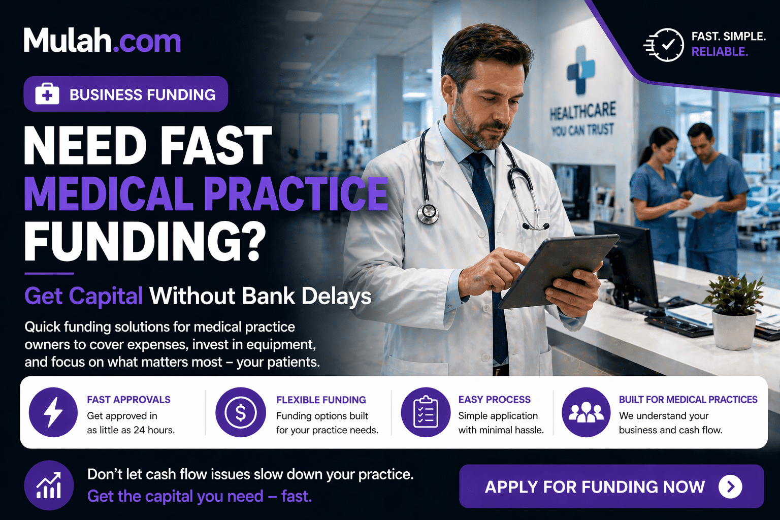 Doctor working in clinic representing fast funding solutions for medical practices from Mulah