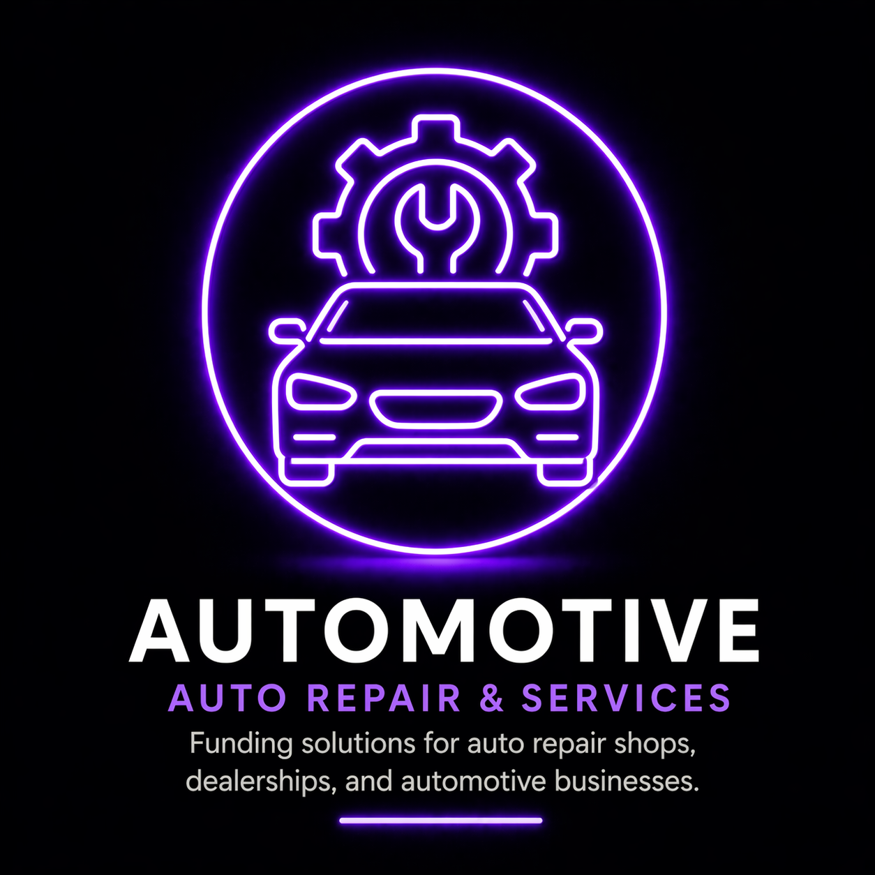 automotive business funding icon car wrench gear mulah auto repair financing small business capital neon icon
