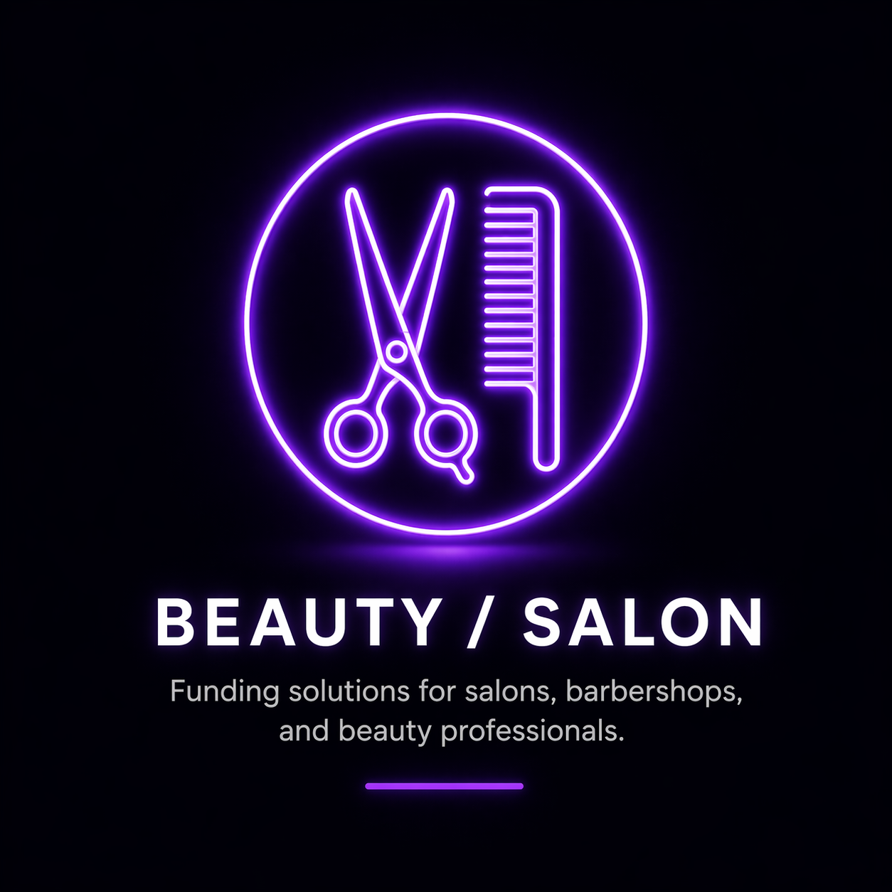 beauty salon business funding icon scissors comb mulah small business financing neon icon