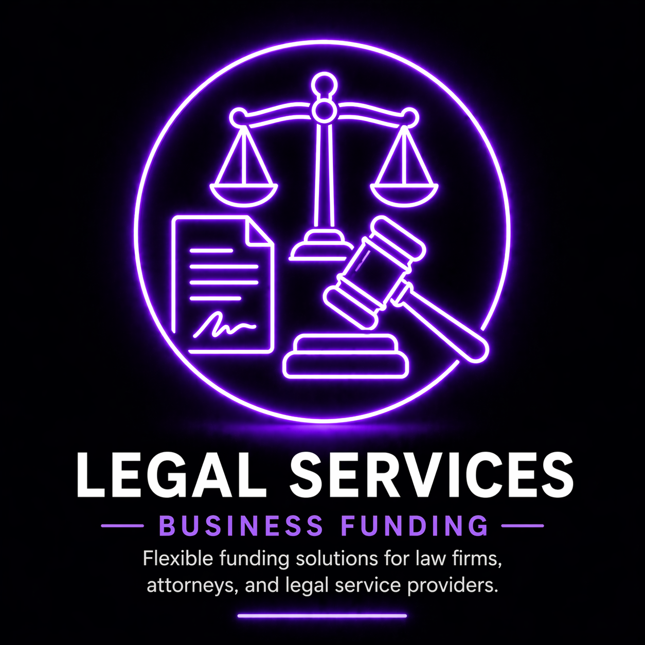 legal services business funding icon gavel scales mulah financing law firm capital attorney funding neon icon