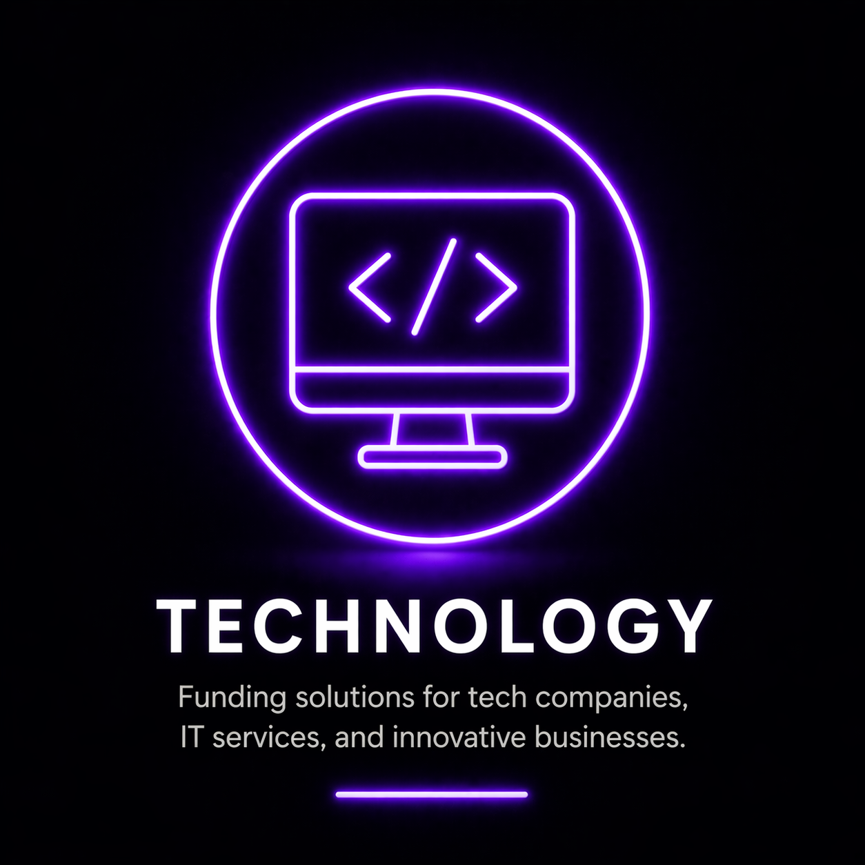 technology business funding icon computer code mulah tech financing startup capital IT services funding neon icon