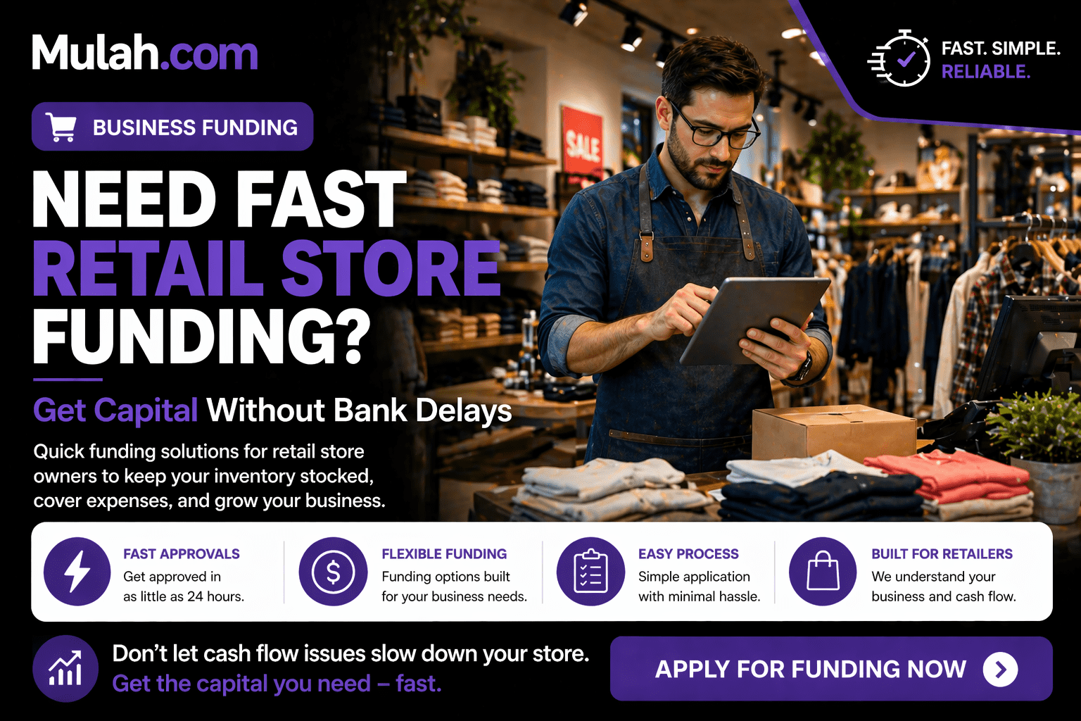 Retail store owner organizing inventory representing fast funding solutions for retail businesses from Mulah