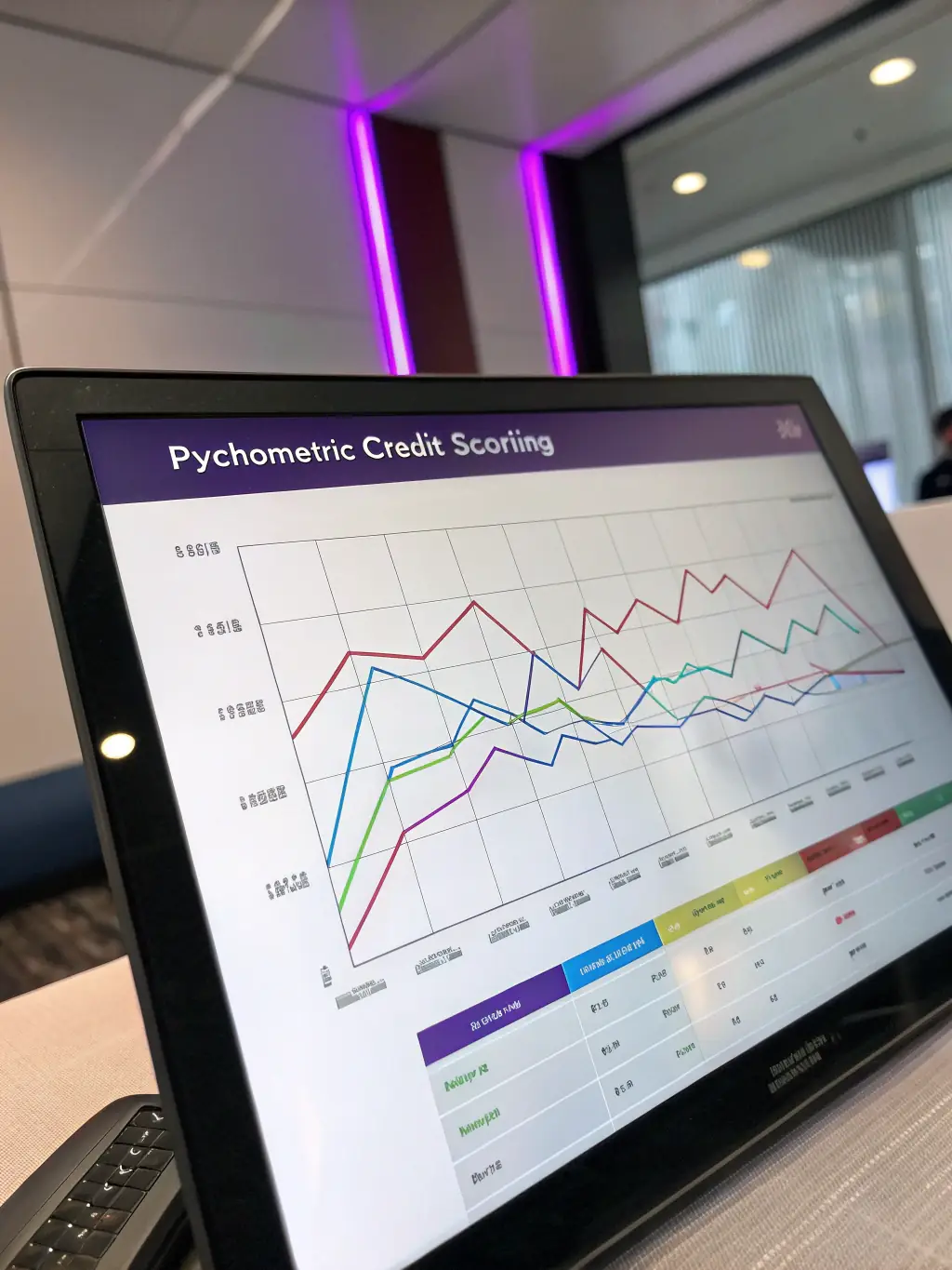 A graph showing a credit score increasing over time, with a magnifying glass focused on the upward trend.