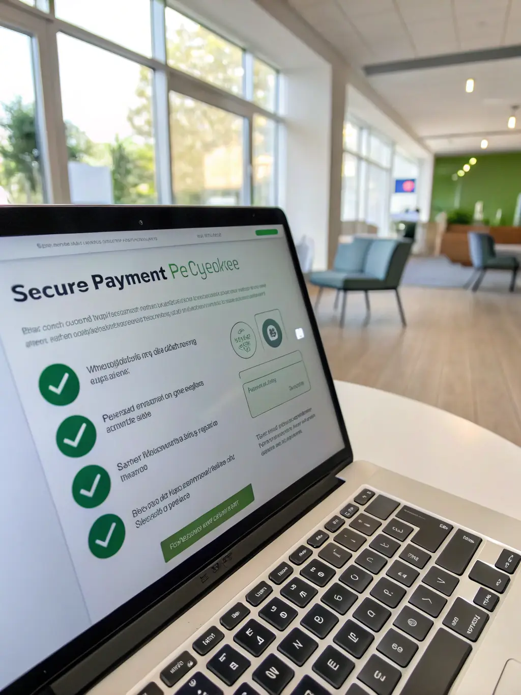 A secure payment gateway interface on a laptop screen, highlighting the security and reliability of Mulah's payment processing platform.